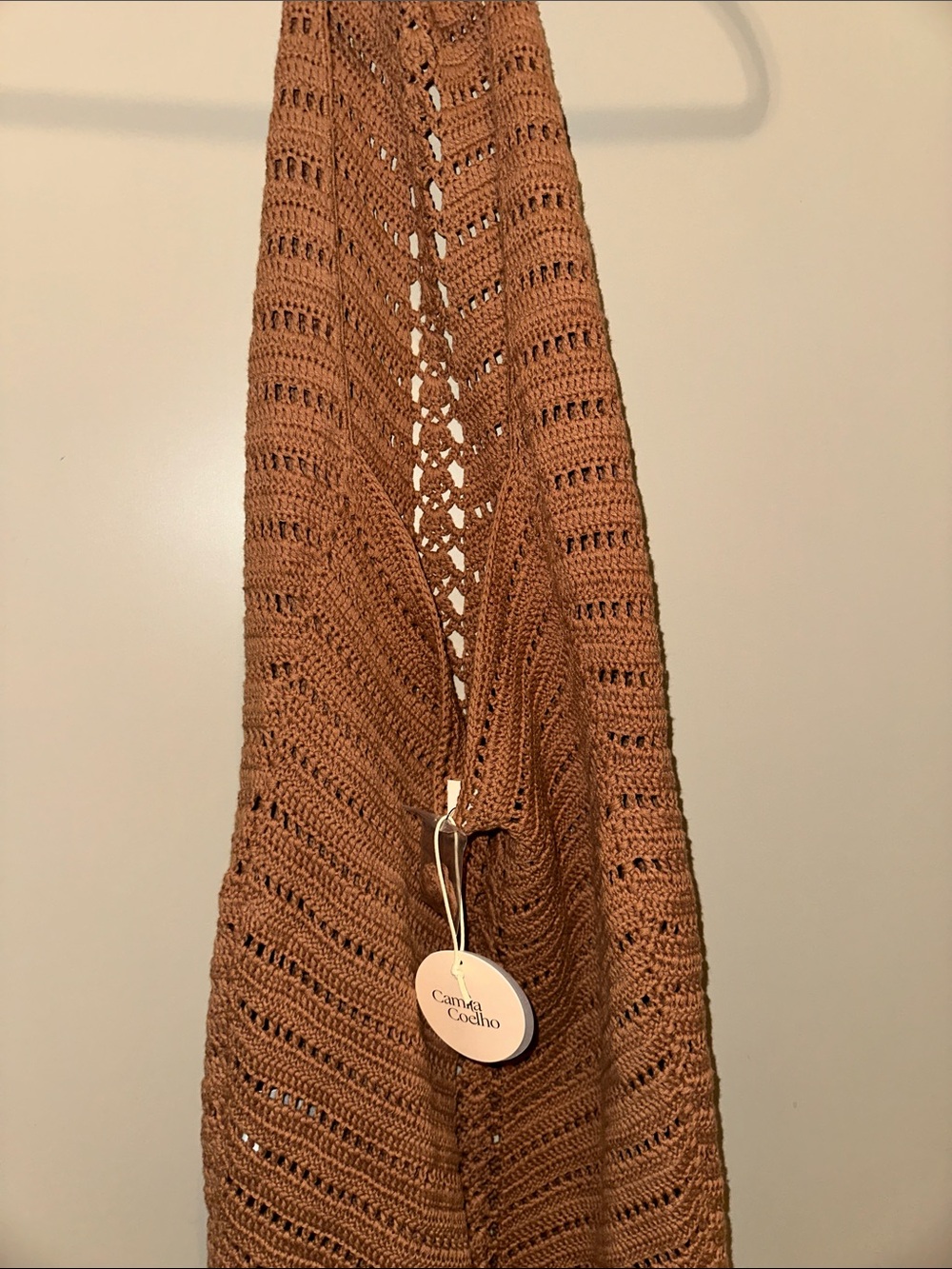 Camila Coelho Lyssa Revolve Hand Crochet Halter Mini Dress in Brown Size S - Picture 6 of 7